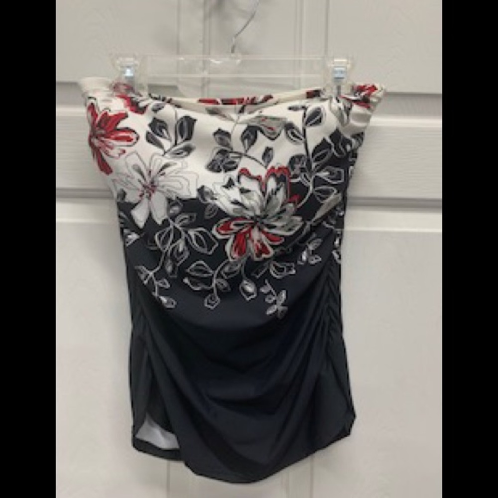 NWT tankini top halter black swimsuit red